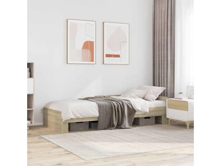 RJPLMFV Bettgestell mit Kopfteil Sonoma Eiche 80x200 cm Holzwerkstoff, Lamellen im Lieferumfang enthalten, modernes Design, pflegeleicht, Matratze nicht im Lieferumfang enthalten