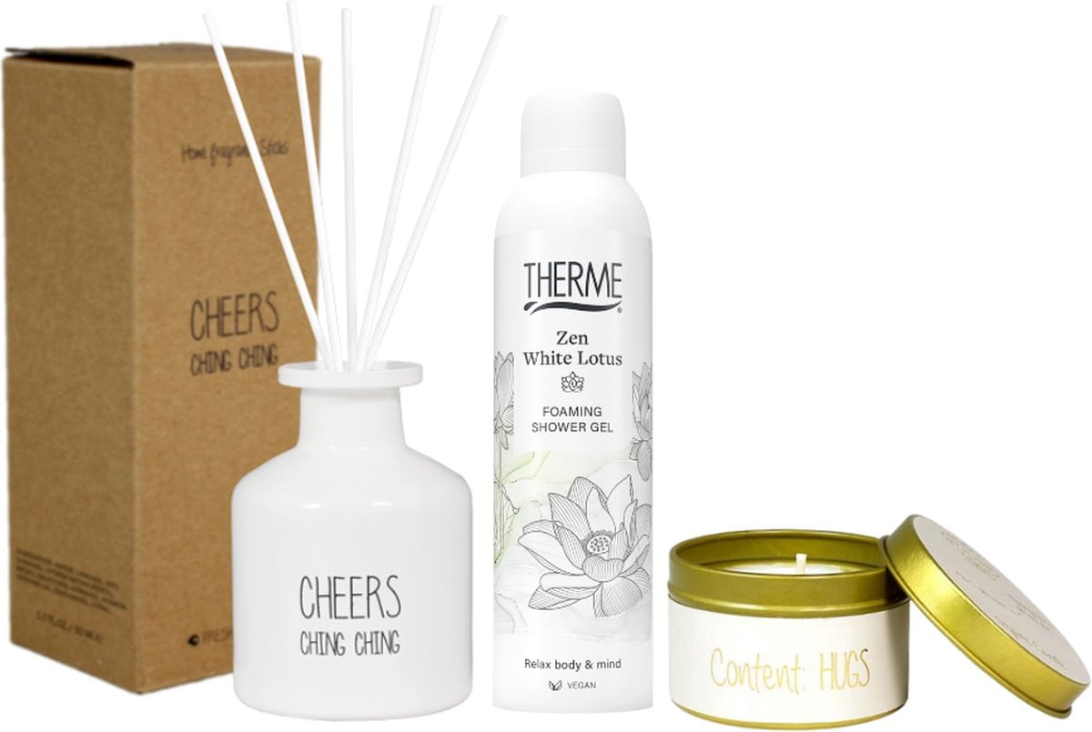 MyFlame Cadeauset Cheers met Geurstokjes en Therme Zen White Lotus