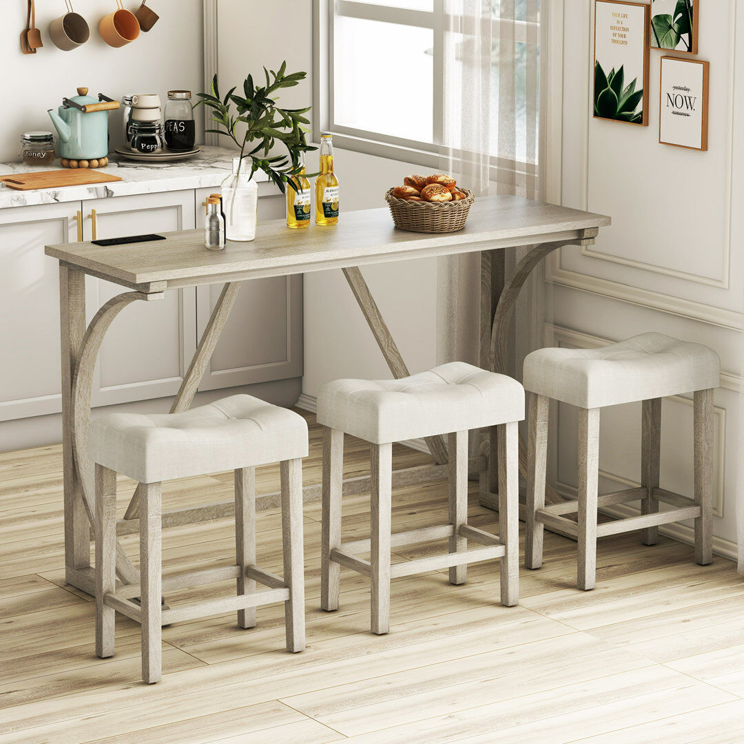 Borough Wharf 3 -Person Solid Wood Dining Set Grey 3