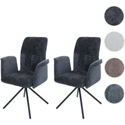 2er-Set Esszimmerstuhl HWC-N99, drehbar Armlehne Auto-Return, Stoff/Textil Chenille (340g/m2) ~ dunkelgrau