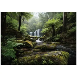 FOTOTAPETE Wald Wasserfall Grün 300x210 cm