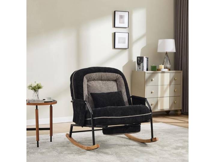 Fauteuil à Bascule - 80x87x95 cm - Fauteuil à Basse Moderne avec Repose-Pieds et Dossier Réglable - Noir