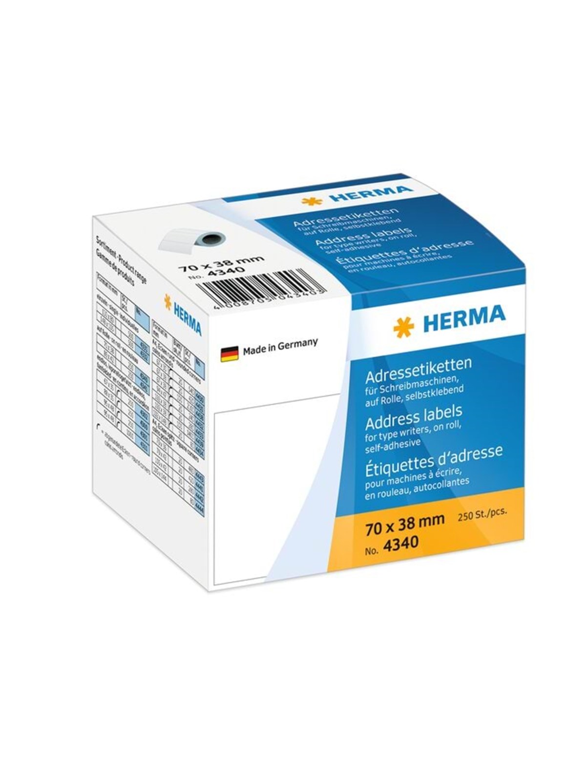 HERMA Adressetiketten für Schreibmaschinen, auf Rolle, 70 x 38 mm, weiß, permanent haftend