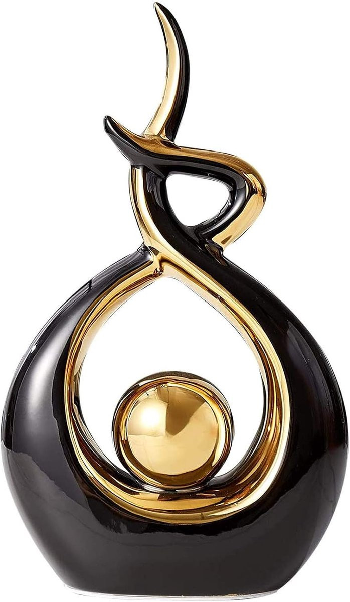 Abstracte keramische sculptuur voor decoratie in de woonkamer - Zwart - Hoogte: 30,8 cm