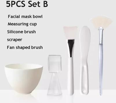 Inspired Living Silicone Face Mask Mixing Bowl Set With Brush & Spatula DIY Skincare Mixing Tools 5pcs white c