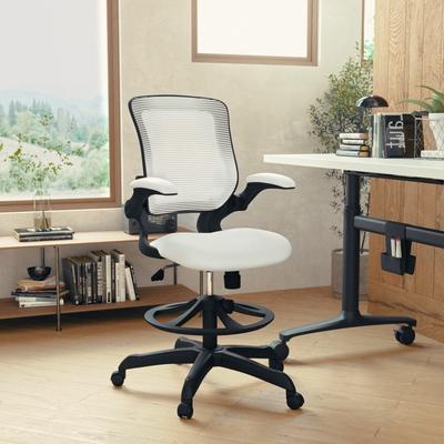 Flash Furniture Mid-Back Mesh Ergonomic Drafting Chair with Foot Ring and Flip-Up Arms