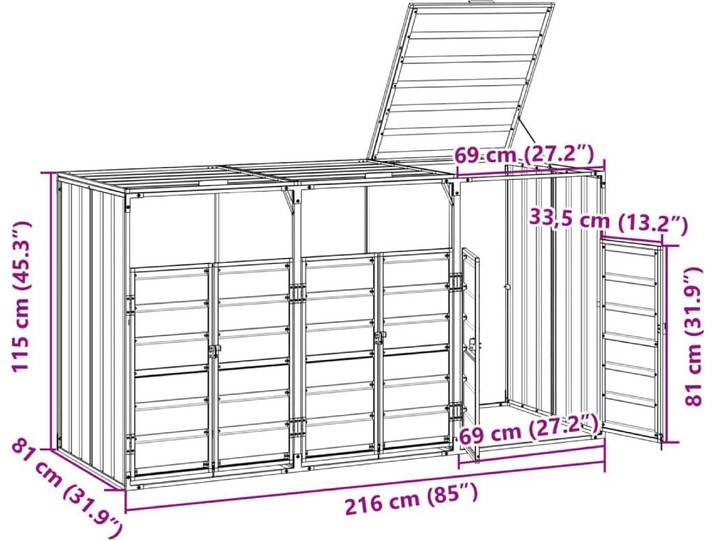 vidaXL Mülltonnenbox für 3 Tonnen Anthrazit 216x81x115 cm Stahl