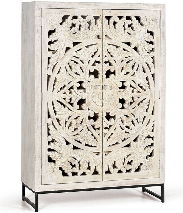 Pharao24.de Holzschrank Massivholzschrank mit Vierfußgestell aus Metall in Holz White Wash