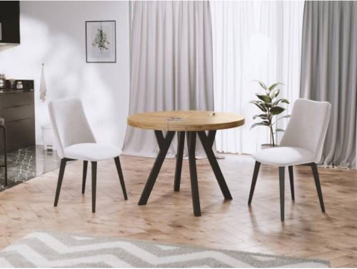 WFL GROUP Designer Runder Ausziehbarer Esstisch - Loft-Stil, Industriell, Platzsparend - Schwarze Beine - 100 bis 200 cm - für 5-10 Personen - Hergestellt in Polen - Wotan Eiche - 200 cm