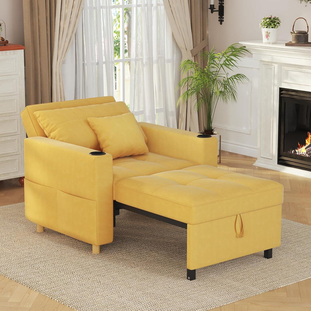 Ebern Designs Emma-Leigh 1 Seater Fabric Accent Chairs Bed Yellow Linen 101.6;59cm H X 97cm W X 188cm D