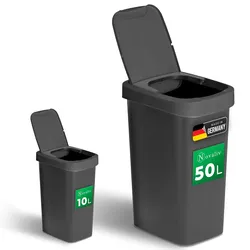 Novaliv Abfalleimer-Set 10L + 50L, Mülleimer mit 2in1 Deckel, Klappdeckel & Schwingdeckel, Anti-Geruch Mülleimer für Küche Haushalt Büro, Müll Eimer Abfall Trash Kunststoff Abfallbehälter