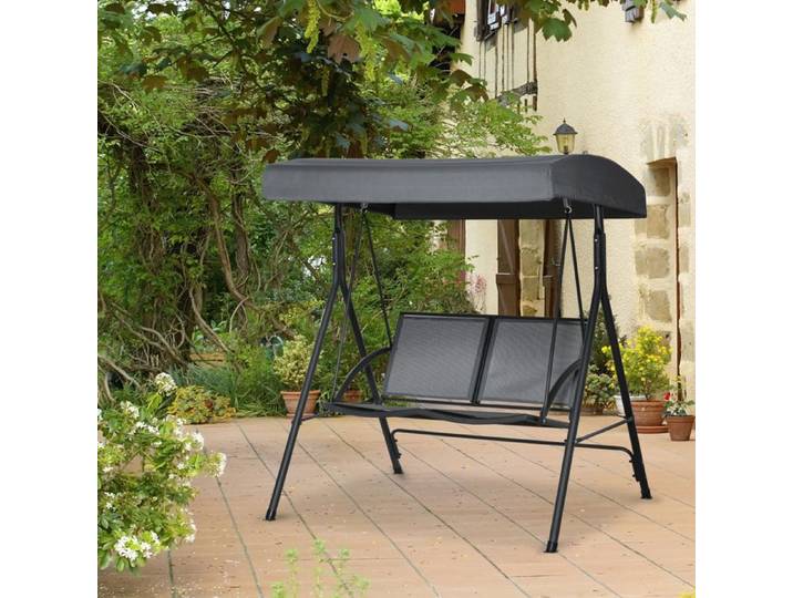 Balancelle de jardin - 2 places 140x118x162 cm - gris foncé - toit réglable - structure acier
