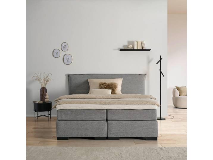 Mid.you Boxspringbett Nice, Ecru, Anthrazit, Grau, Beige, Holz, Kirschbaum, Hartholz, H3 + H4, 7 zones,7-Zonen, Höhe ca. 20 cm, 180x200 cm, Fsc, Schlafzimmer, Betten, Doppelbetten