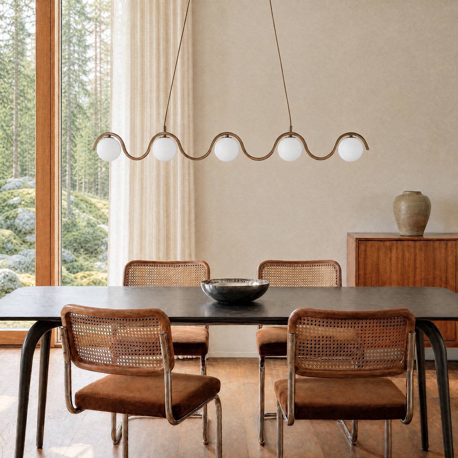 Hängelampe SINUS EMIBIG LIGHTING, dimmbar, creme / amber, für Wohn- / Esszimmer, Metall, Modern, Pendelleuchte