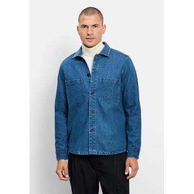 Langarmhemd OLYMP "OLYMP Casual, Overshirt, Kent", Herren, Gr. M, Normaler Arm, blau, 100% Baumwolle, Hemden