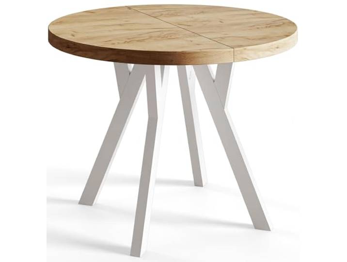 AlpiMeble Esstisch Ausziehbar OVO, 100-200cm, Stabile Beine, Craft Runder Tisch, Moderner Design, Wohnzimmertisch und Küchentisch, Stabile Konstruktion, Weiße Beine