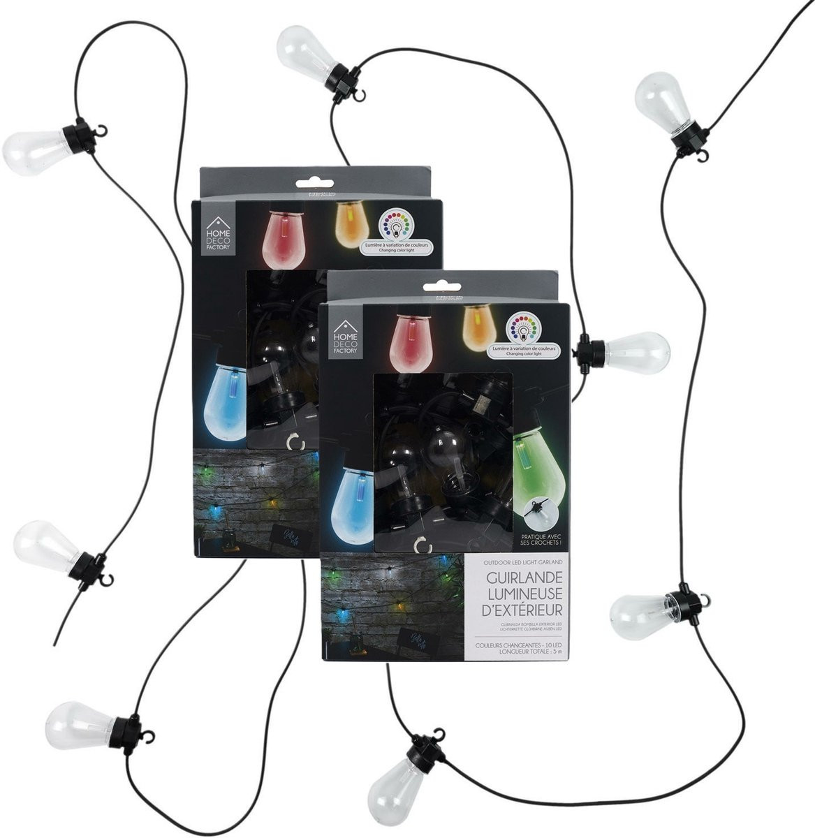 Home Deco Factory Feestverlichting Lichtsnoer - 2x - 10 Gekleurde LED Lampen - 450 cm - Color-changing Tuinverlichting
