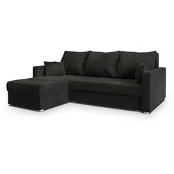 ECKSOFA NIDA Schwarz Geflochtener Stoff mit Schlaffunktion