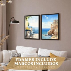 POSTER 3er Bilder-Set Wandbilder Strand Meer modern ohne Rahmen – Wohnzimmer Deko, Schlafzimmer, Küche, Badezimmer Schwarzer Rahmen A4