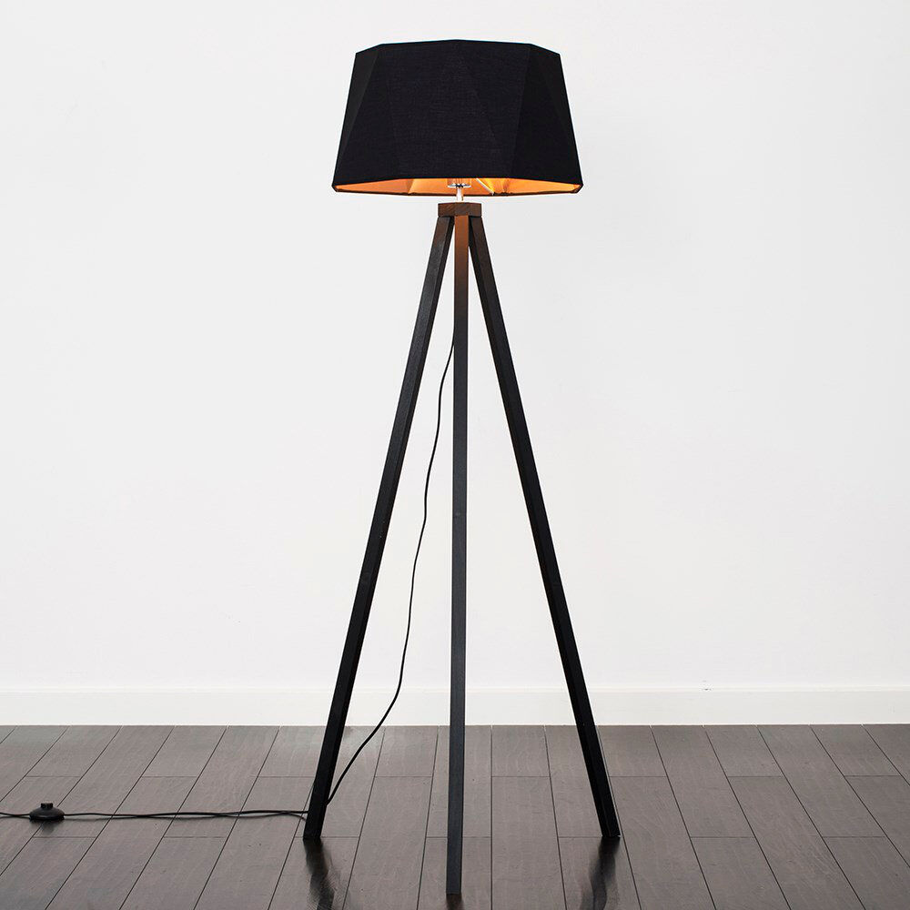 Latitude Run Mejias 150 H cm Tripod Floor Lamp Black/Black 150cm H X 65cm W X 65cm D