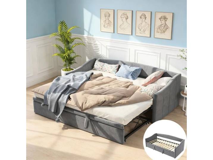 Lit gigogne - KILISKY - Canapé lit Convertible - 90/180 x 200 cm - Tissu velours - 2 Places