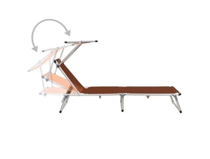 SALE 2026 Transat de soleil/plage Brun - Chaise longue pliable avec auvent Aluminium et textilène Marron 186x58x25 5cm 6.95 Kg 8874