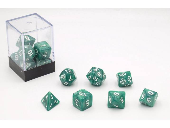 HOT Games - Dobbelstenen - 7-delige set parelmoergroen kunststof