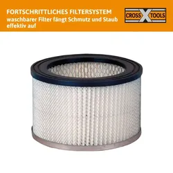 CROSS TOOLS Filterkartusche - Für NTAS 1200  Nass-Trocken-Aschesauger, Metall, 68520