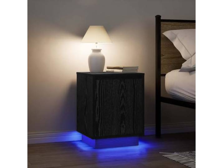 LED Nachttische 2 Stück Schwarz 38x34x50cm mit einstellbarem RGB-Licht, haltbare Holzwerkstoffe feuchtigkeitsbeständig und bietet viel Platz für