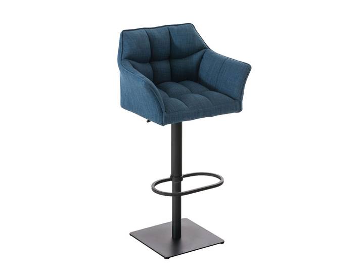 TPFLiving Barhocker Damaskus Gestell schwarz Stoff - Blau