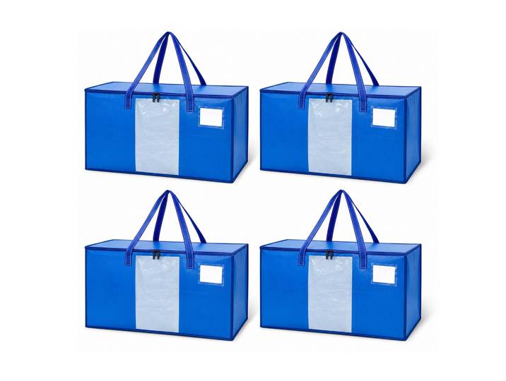 Relaxdays Sac De Déménagement\, Lot De 4\, 100 L\, Fermeture Zippée Intégrale\, Fenêtre\, Transport Et Rangement\, Bleu