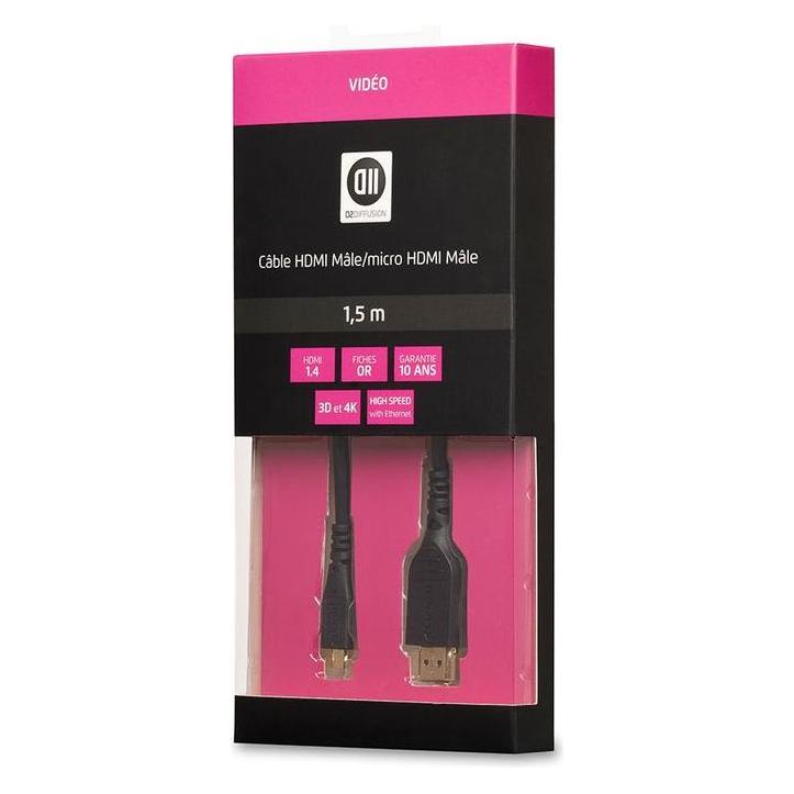 D2 Diffusion C ble HDMI 1.4 M/micro HDMI M 1.50 m c ble noir connecteur gold (1.50 m) (D2MICROHDMI150)