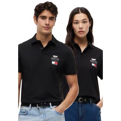 Poloshirt TOMMY HILFIGER "TH x Cadillac Formula 1 Team LOGO", Herren, Gr. M, schwarz, Jersey, Obermaterial: 96% Baumwolle, 4% Elasthan, regular fit normal, Rippstrickbündchen, Shirts, Unisex Special Collection Formula1