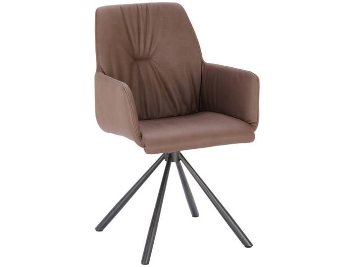 Bert Plantagie Armlehnstuhl, Dunkelbraun, Leder, Echtleder, Anilinleder, Uni, konisch, Stativgestell, 55x89x59 cm, Beinauswahl, Lederauswahl, Stoffauswahl, Sitzfläche 360° drehbar, Esszimmer, Stuhl, Lederstuhl