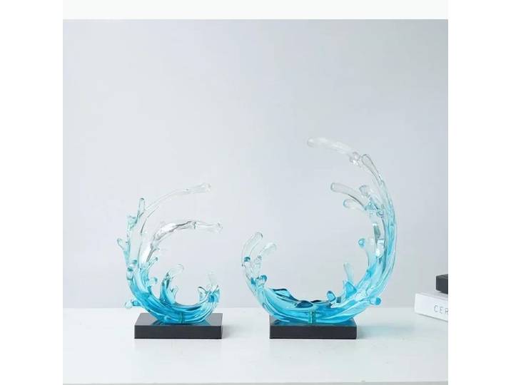 Statue de vagues de mer bleues, décoration de bureau, ornements, Sculpture de vagues de mer transparentes, artisanat en résine, décor esthétique de salle