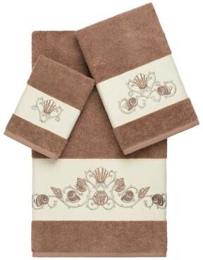 Authentic Hotel and Spa Turkish Cotton Shells Embroidered Latte Brown 3-piece Towel Set