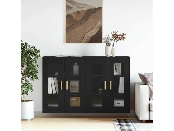 Armoires murales 2 pièces design polyvalent Cadre durable pour cuisine noir bois d'ingénierie dil38z