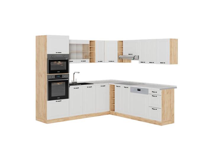 Cuisine en angle PT Marbre Blanc campagnard 247x81,6cm