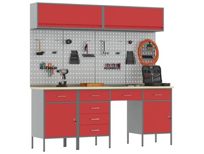 vidaXL Arbeitsschrankset mit Schubladen mit Speicher 8 pcs Schwarz, Werkstatt-Schrank, moderne Aufbewahrung für effiziente Werkzeugorganisation, robustes pulverbeschichtetes Stahl