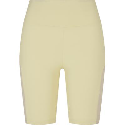 Fahrradhose URBAN CLASSICS "Urban Classics Damen Ladies Color Block Cycle Shorts", Damen, Gr. XL, US-Größen, beige (softgelb, softseagrass), 80% Polyimid, 20% Elasthan, skinny fit, Hosen Fahrradhose