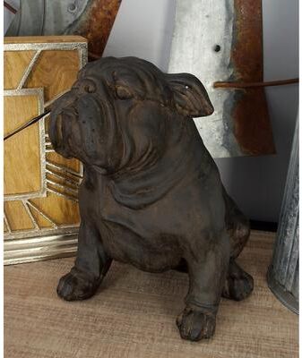 ARCILLA ELEMENTAL Brown Polystone Distressed Sitting Bulldog Sculpture