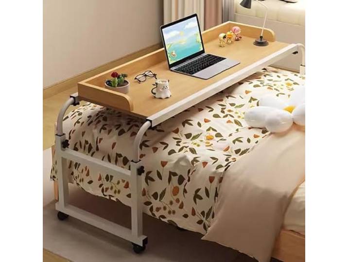 ZHFASDS Pflegetisch Auf Rollen，HöHen Und LäNgenverstellbares Nachttisch Rollender Medizinischer Tisch Overbed Tisch Mit RäDern King-Queen-Betttisch üBer Pflegetisch Auf Rollen(Color:Holz)