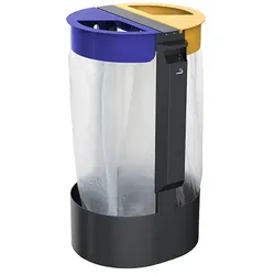 CITWIN PREMIUM Müllsackhalterung Rossignol 2x75L mit Ascher zum Aufstellen oder Befestigen in blau/gelb