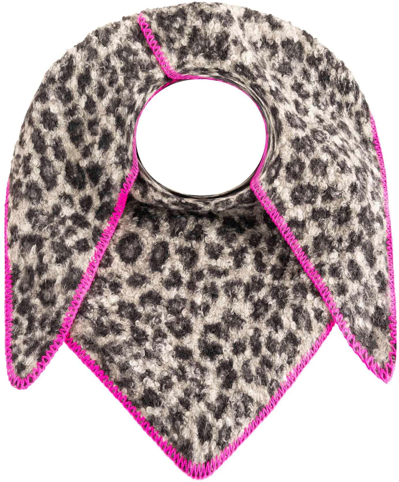 Dreieckstuch ZWILLINGSHERZ "Leo Leo", Damen, grau, Plüsch, Polyester, kontrastfarbene Details, mehrfarbig, Modetücher Dreieckstuch, Leomuster, pinke Kante, Teddyoptik grau Einheitsgröße