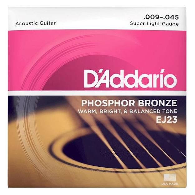 D'Addario EJ23 Phosphor-Bronze-Saiten für Akustikgitarre - Super Light 9-45 (6x, Gitarre, 0.04") (EJ23)