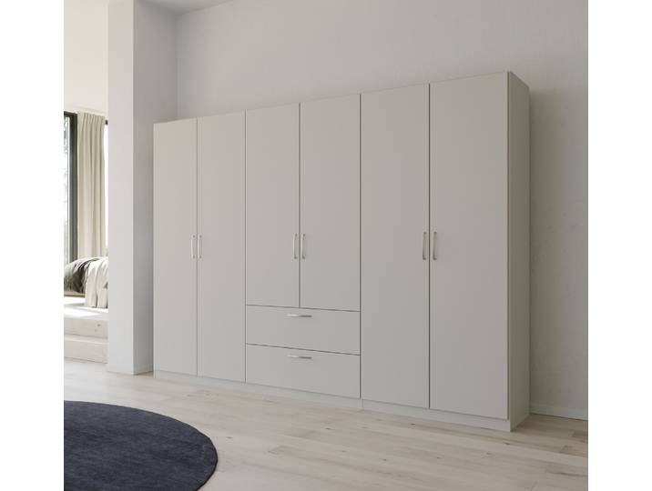 Kleiderschrank Drehtürenschrank Quadra-Spin , 6-türig , mit Schubkästen , seidengrau , 271x210 , Griff Pure