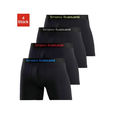 Boxer BRUNO BANANI "Boxershorts für Herren", Herren, Gr. M, 4 Stk., schwarz, Jersey, Obermaterial: 95% Baumwolle, 5% Elasthan, unifarben, körpernah, Unterhosen, mit längerem Bein und auffälligen Logobund