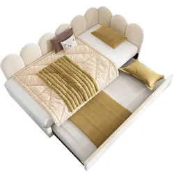 Tagesbett 90x200 Ausziehbett 90x190 Samt Metallrahmen Gitterdesign Schlafsofa platzsparend vielseitig Beige