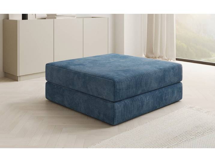 Beistellhocker Lazy in Cord - Blau - Cord - Luxusbetten24