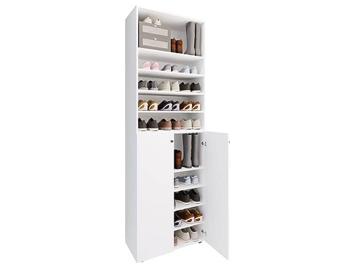 VCM Schuhschrank Weiß 70x40x220 cm 2 Türen 10 Fächer Holzwerkstoff Diele